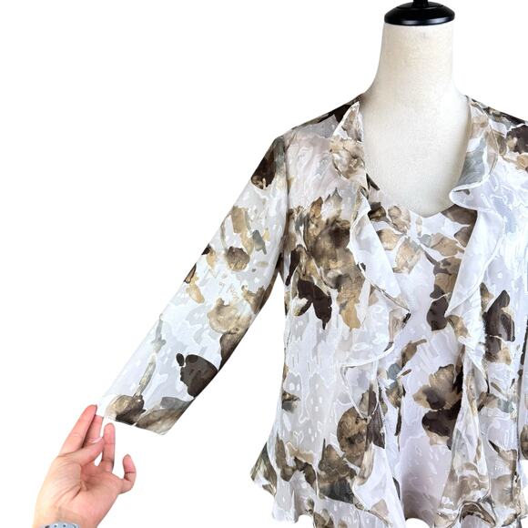 Alex Evenings Brown and White Watercolor Floral Tank Top and Jacket Set - Picture 7 of 16
